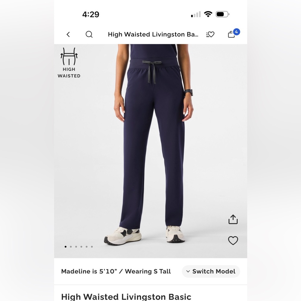 Figs High-Waisted Straight Leg scrub pants Navy. Medium regular length